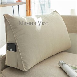 Длинная клиновидная подушка спинка для изголовья кровати. Цвет бежевый - фото 13936